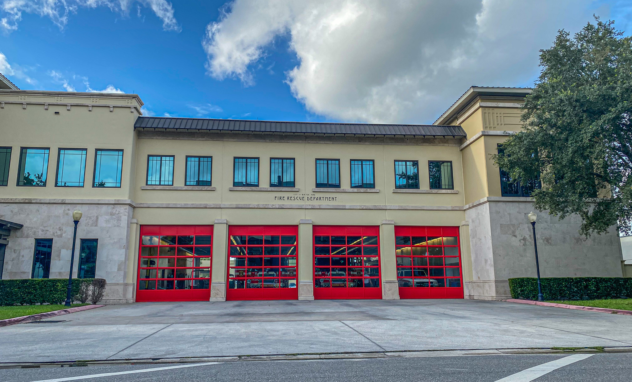 Front of station 61 with bay doors closed